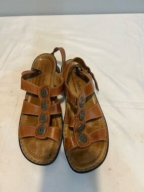Josef Seibel Brown Leather Casual Sandals with Decorative Medallions size 8